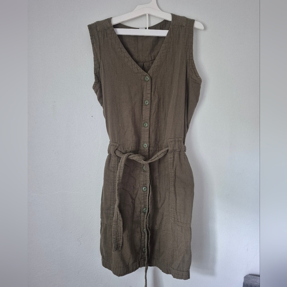 Old Navy Dark Green Button Down Tie Waist Dress - Picture 1 of 4